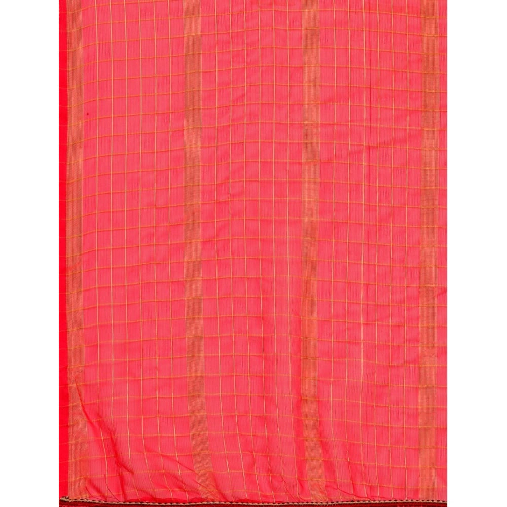 Clasymist Women's Silk Blend Checkered Saree With Unstitched Blouse 5.5Mtr (Pink)