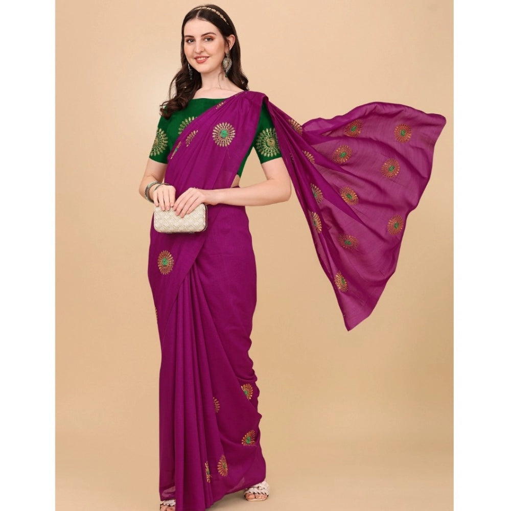 Clasymist Women's Silk Blend Embroidered Saree With Unstitched Blouse 5.5Mtr (Purple)