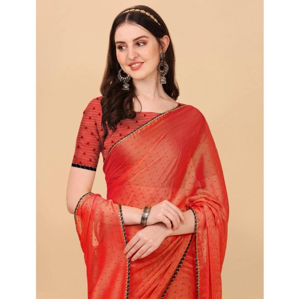 Clasymist Women's Silk Blend Embellished Saree With Unstitched Blouse 5.5Mtr (Red)