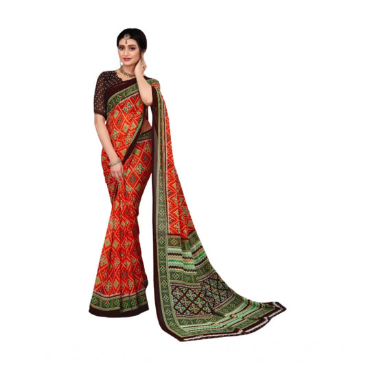 Clasymist Women's Georgette Floral Print Saree With Unstitched Blouse 5.5Mtr (Red)