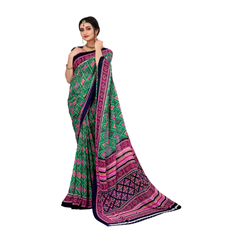 Clasymist Women's Georgette Floral Print Saree With Unstitched Blouse 5.5Mtr (Green)