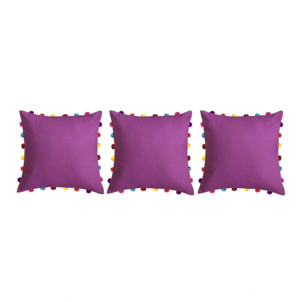 Clasymist Cotton Solid Pom Pom Cushion Covers (Purple, Size: 18x18 In)