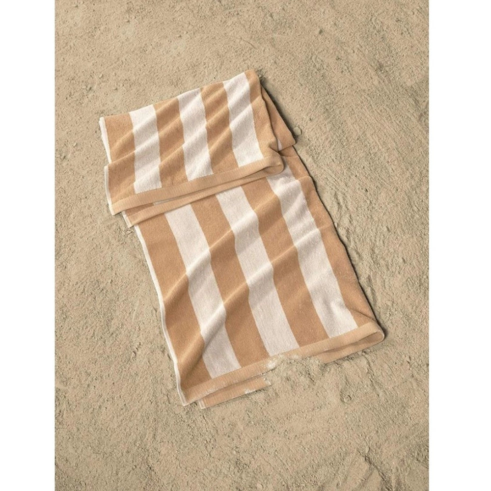 Clasymist Cotton Striped Bath Towels (Beige &amp; White, Size: 36x71 In)