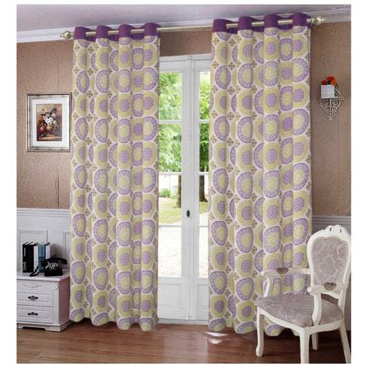 Clasymist Cotton Printed Curtains (Purple, Size: 54x90 In)