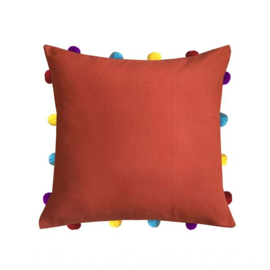 Clasymist Cotton Solid Pom Pom Cushion Covers (Orange, Size: 14x14 In)