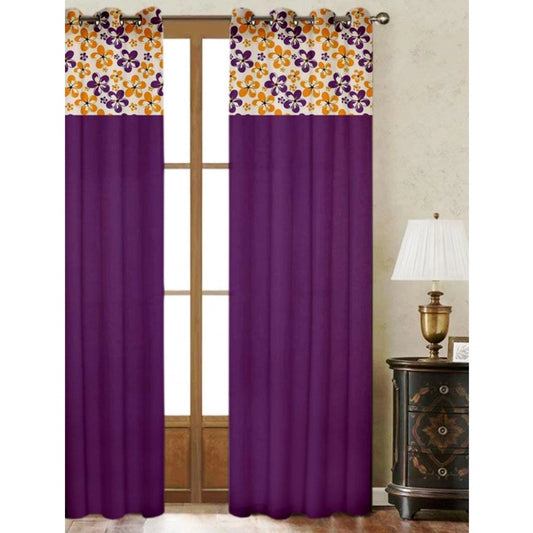 Clasymist Cotton Printed Curtains (Purple, Size: 54x90 In)