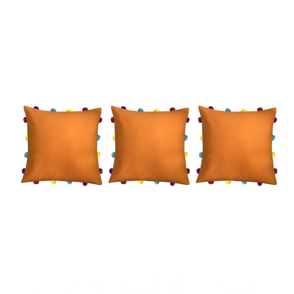 Clasymist Cotton Solid Pom Pom Cushion Covers (Orange, Size: 14x14 In)