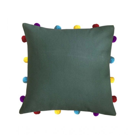 Clasymist Cotton Solid Pom Pom Cushion Covers (Green, Size: 14x14 In)