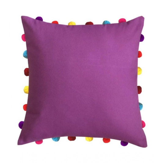 Clasymist Cotton Solid Pom Pom Cushion Covers (Purple, Size: 18x18 In)