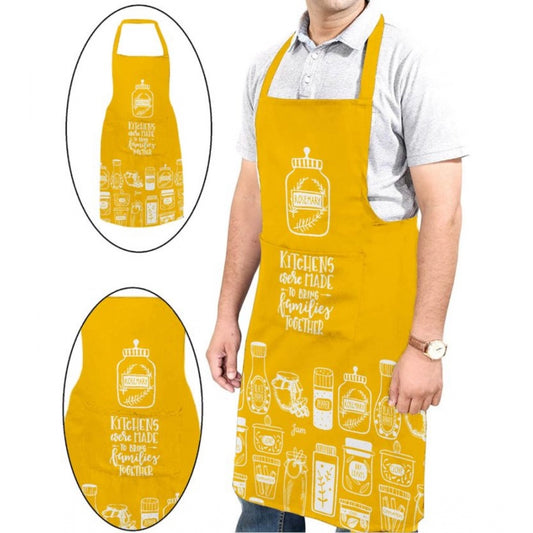 Clasymist Cotton Printed Aprons (Yellow &amp; White, Size: 24x31 In)