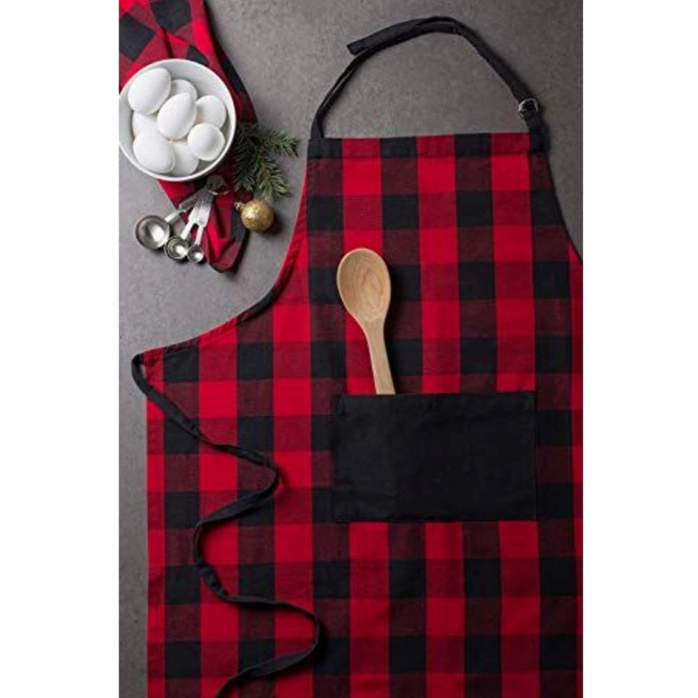 Clasymist Cotton Printed Aprons (Red, Size: 28x32 In)