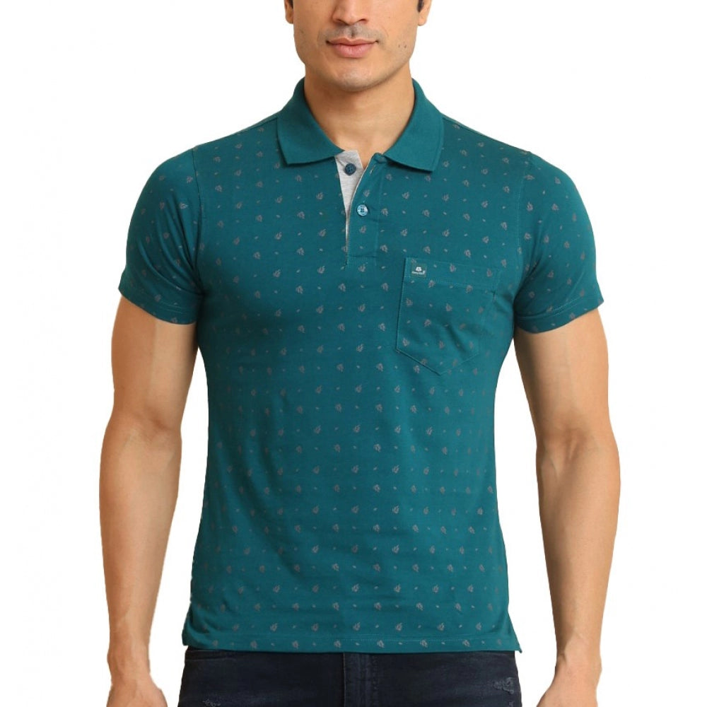 Clasymist Men's Casual Cotton Printed Polo Neck Half Sleeve T-Shirt (Green)