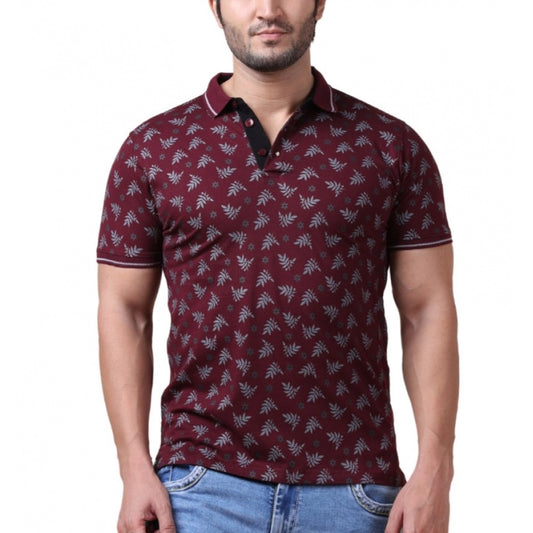 Clasymist Men's Casual Cotton Printed Polo Neck Half Sleeve T-Shirt (Plum)