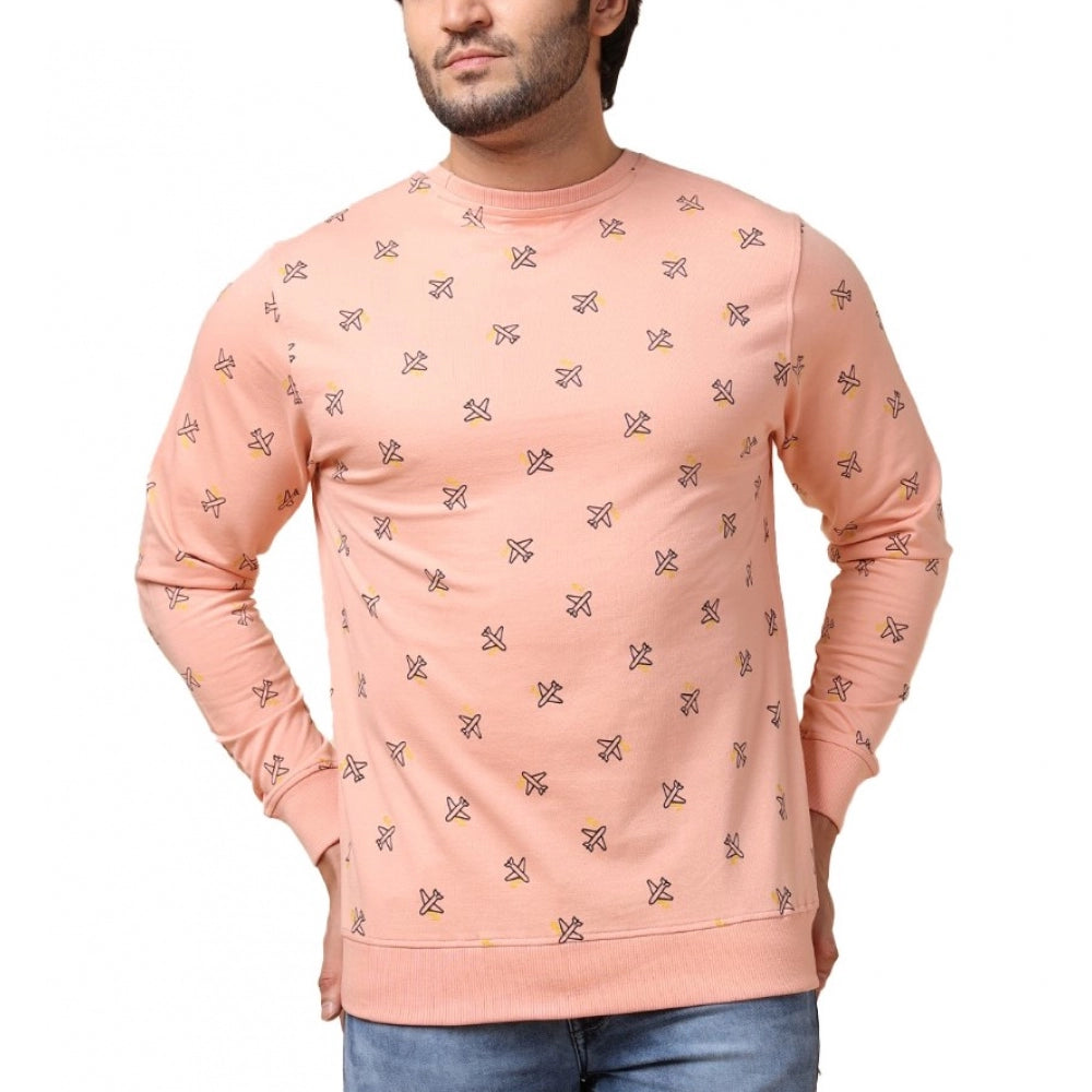 Clasymist Men's Casual Cotton Printed Round Neck Full Sleeve Sweat Shirt (Peach)