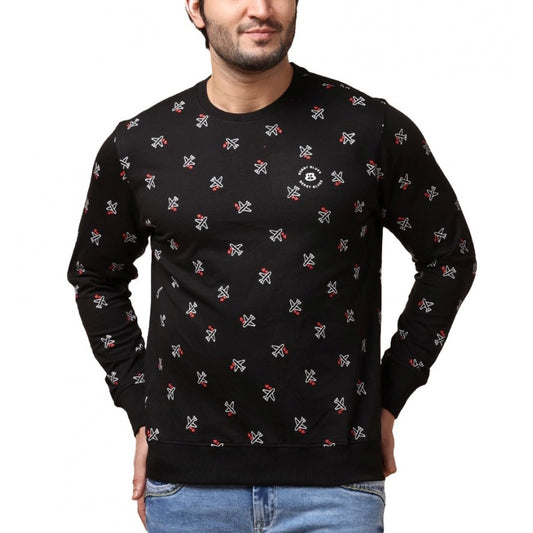 Clasymist Men's Casual Cotton Printed Round Neck Full Sleeve Sweat Shirt (Black)