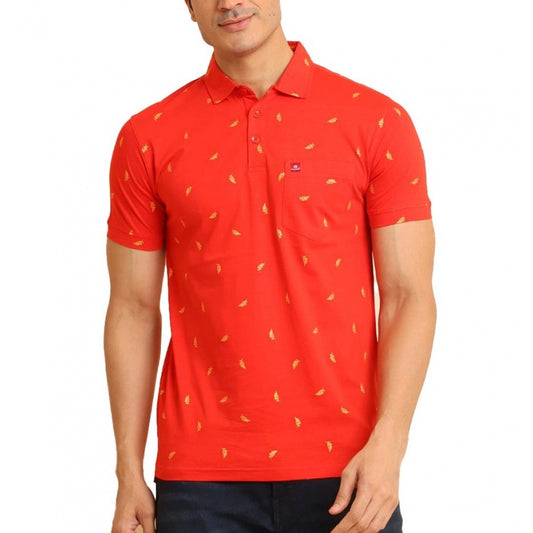 Clasymist Men's Casual Cotton Printed Polo Neck Half Sleeve T-Shirt (Red)