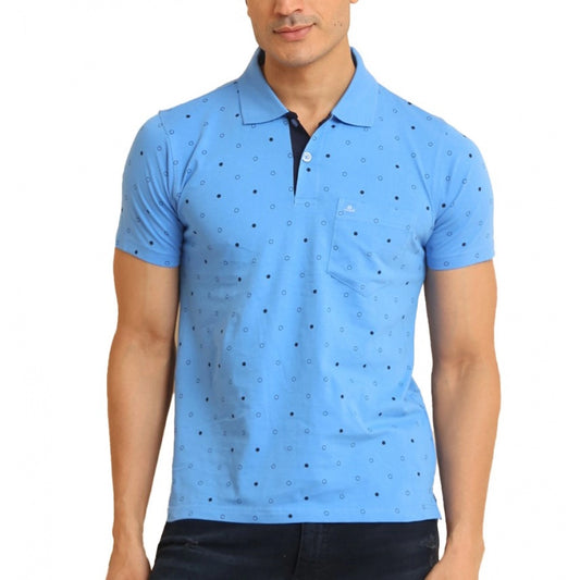 Clasymist Men's Casual Cotton Printed Polo Neck Half Sleeve T-Shirt (Blue)