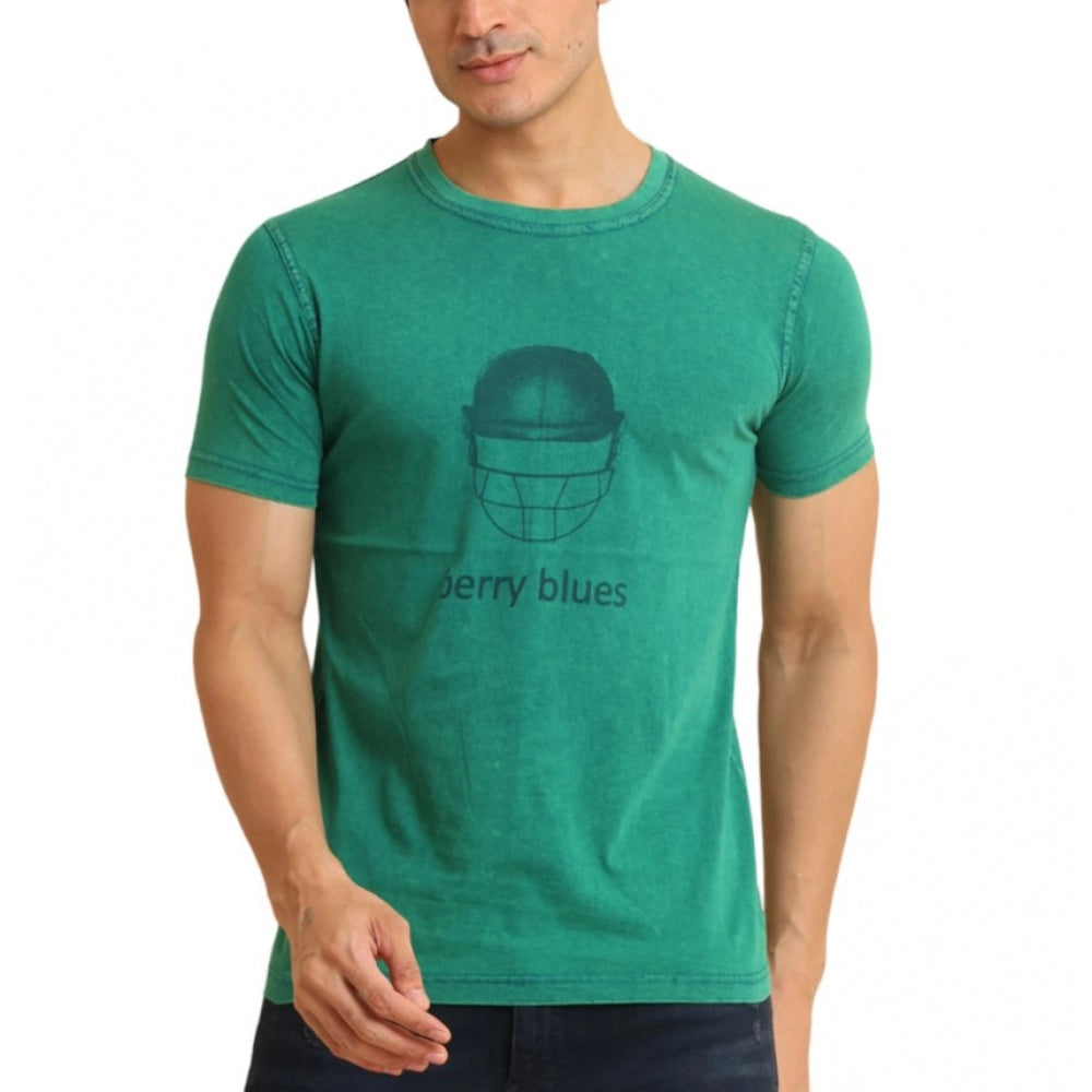 Clasymist Men's Casual Cotton Printed Round Neck Half Sleeve T-Shirt (Green)