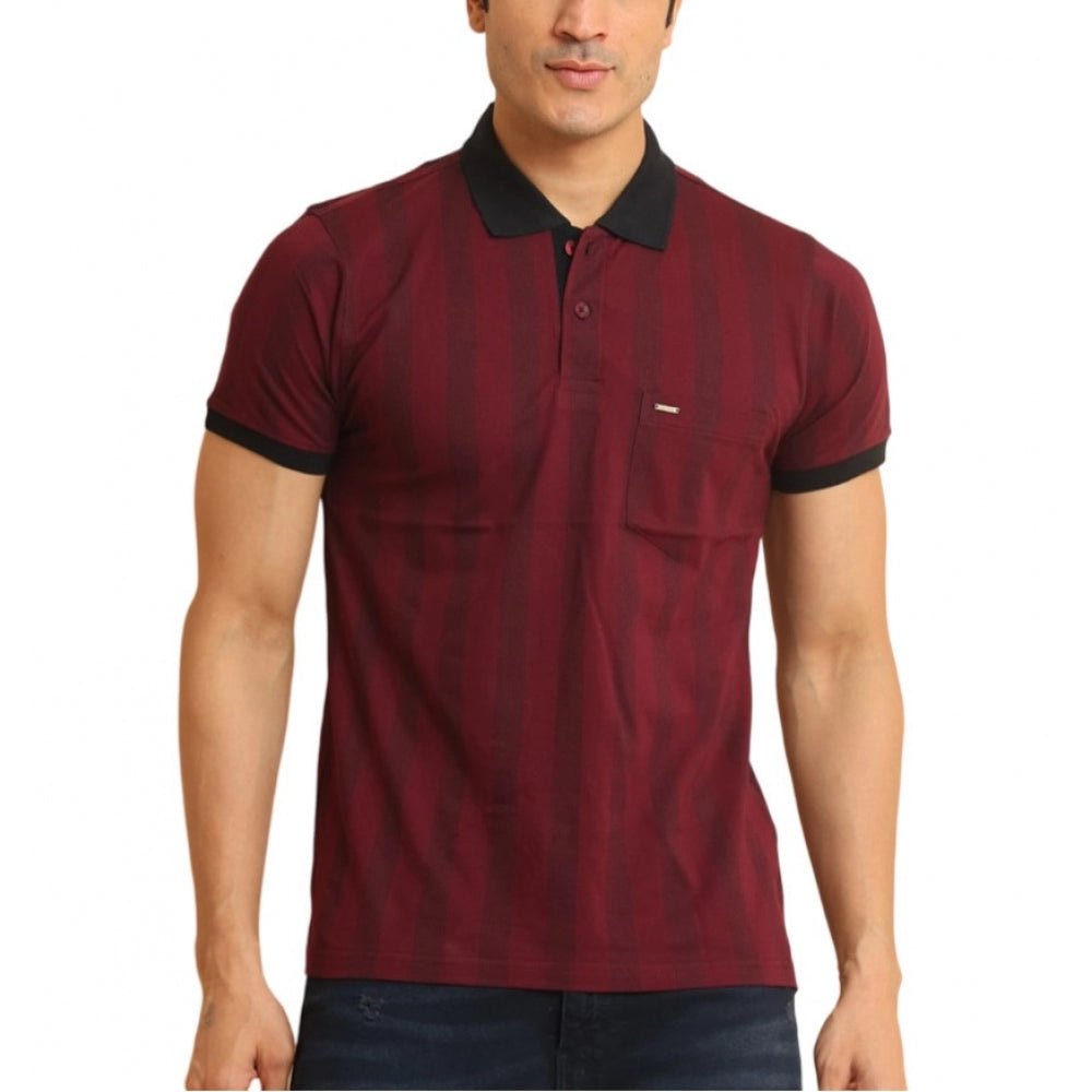 Clasymist Men's Casual Cotton Printed Polo Neck Half Sleeve T-Shirt (Plum)