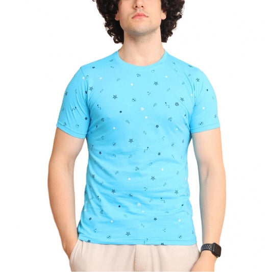 Clasymist Men's Casual Cotton Printed Round Neck Half Sleeve T-Shirt (Skyblue)