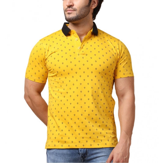 Clasymist Men's Casual Cotton Printed Polo Neck Half Sleeve T-Shirt (Yellow)