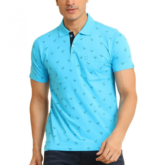 Clasymist Men's Casual Cotton Printed Polo Neck Half Sleeve T-Shirt (Skyblue)