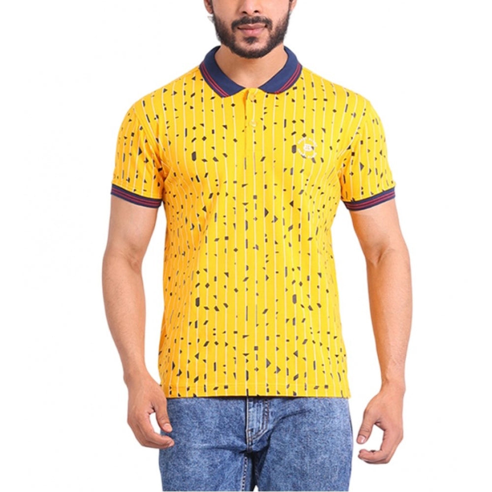 Clasymist Men's Casual Cotton Printed Polo Neck Half Sleeve T-Shirt (Turmeric)