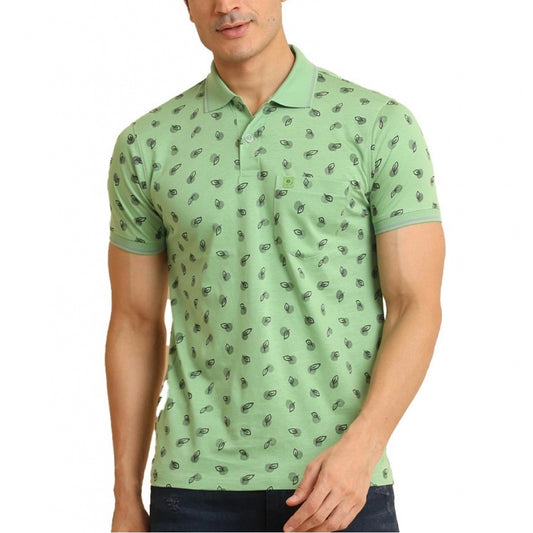 Clasymist Men's Casual Cotton Printed Polo Neck Half Sleeve T-Shirt (Light Green)