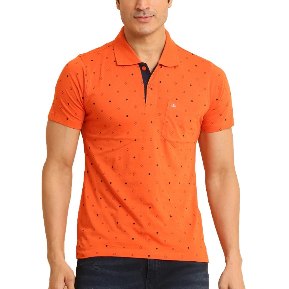 Clasymist Men's Casual Cotton Printed Polo Neck Half Sleeve T-Shirt (Rust)