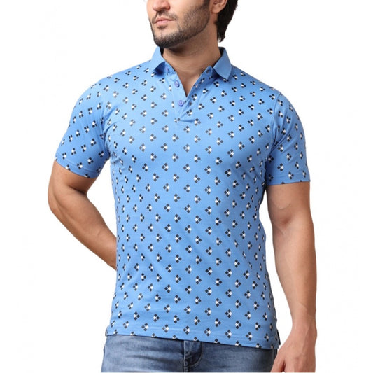 Clasymist Men's Casual Cotton Printed Polo Neck Half Sleeve T-Shirt (Blue)