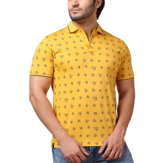 Clasymist Men's Casual Cotton Printed Polo Neck Half Sleeve T-Shirt (Mustard)