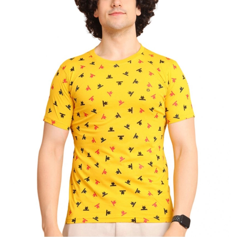 Clasymist Men's Casual Cotton Printed Round Neck Half Sleeve T-Shirt (Yellow)