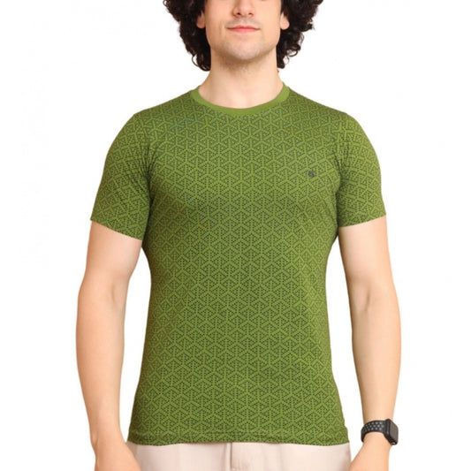 Clasymist Men's Casual Cotton Printed Round Neck Half Sleeve T-Shirt (Green)