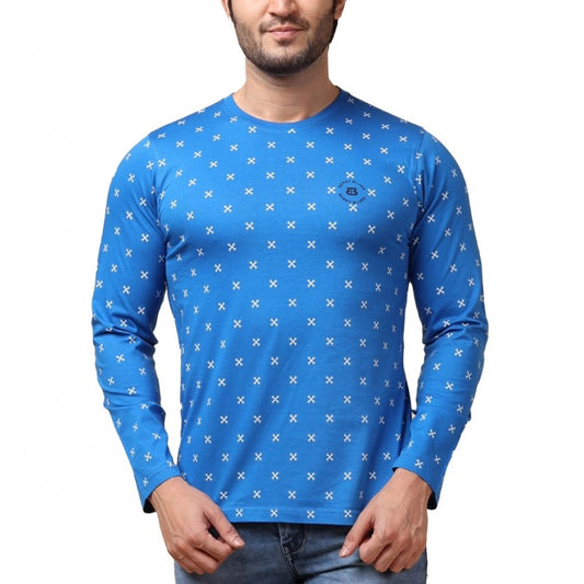 Clasymist Men's Casual Cotton Printed Round Neck Full Sleeve T-Shirt (Blue)