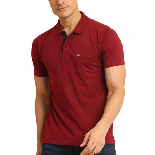 Clasymist Men's Casual Cotton Printed Polo Neck Half Sleeve T-Shirt (Red)