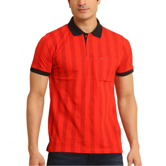 Clasymist Men's Casual Cotton Printed Polo Neck Half Sleeve T-Shirt (Red)