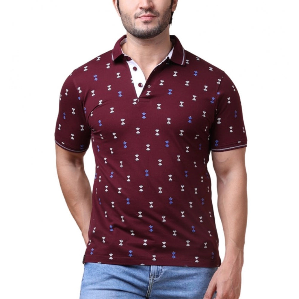 Clasymist Men's Casual Cotton Printed Polo Neck Half Sleeve T-Shirt (Plum)