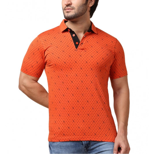 Clasymist Men's Casual Cotton Printed Polo Neck Half Sleeve T-Shirt (Rust)