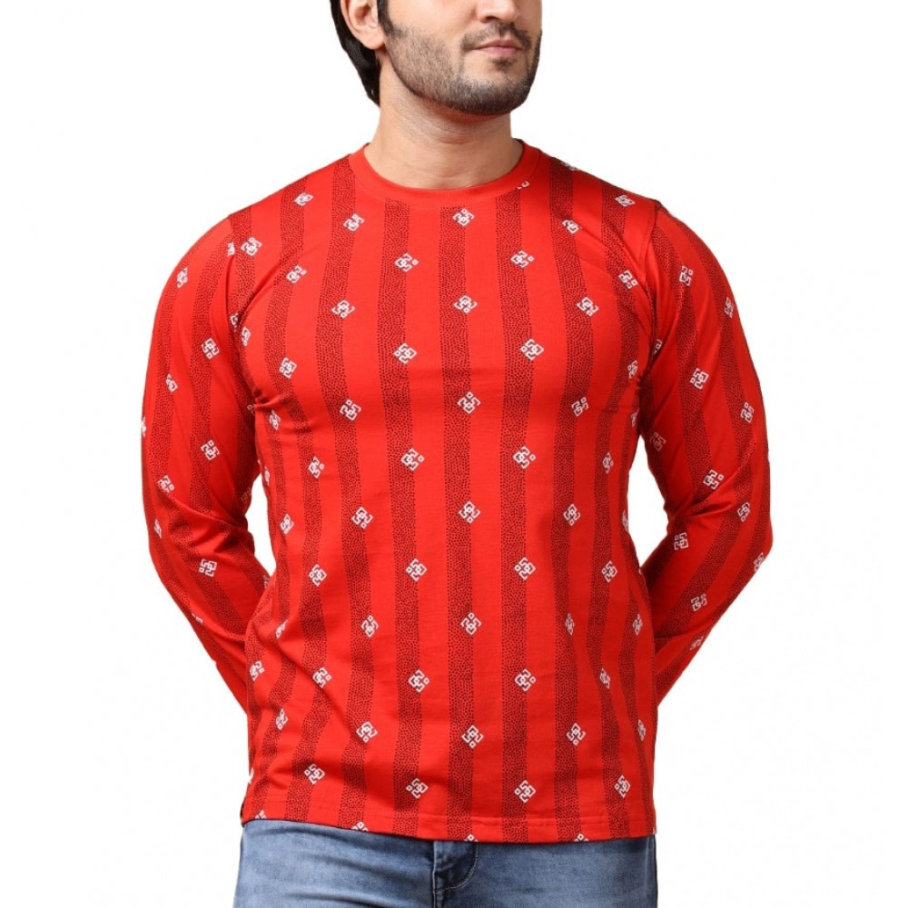 Clasymist Men's Casual Cotton Printed Round Neck Full Sleeve T-Shirt (Red)