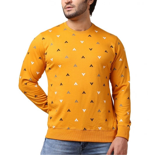 Clasymist Men's Casual Cotton Printed Round Neck Full Sleeve Sweat Shirt (Mustard)