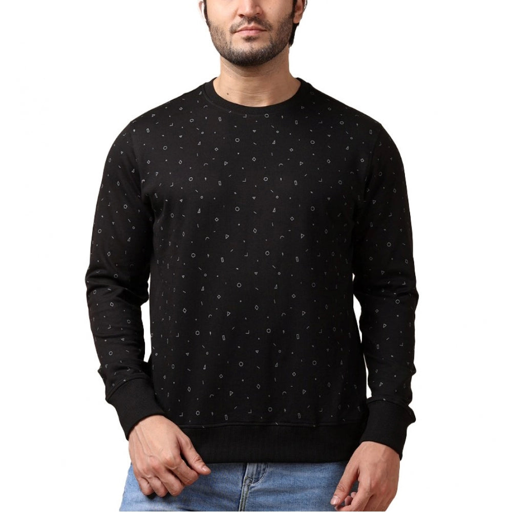 Clasymist Men's Casual Cotton Printed Round Neck Full Sleeve Sweat Shirt (Black)