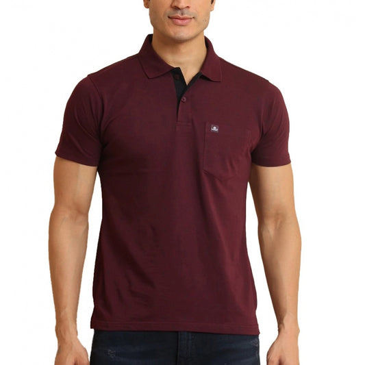 Clasymist Men's Casual Cotton Printed Polo Neck Half Sleeve T-Shirt (Wine)