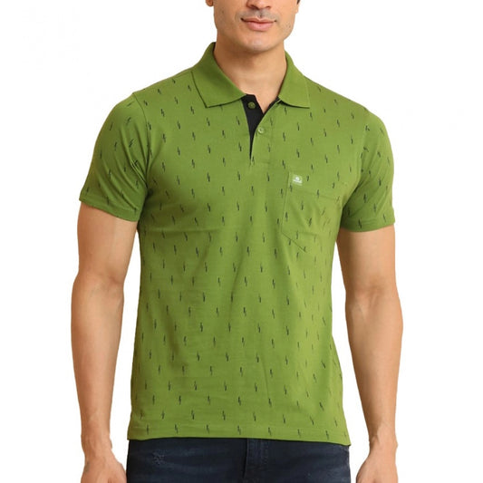 Clasymist Men's Casual Cotton Printed Polo Neck Half Sleeve T-Shirt (Green)