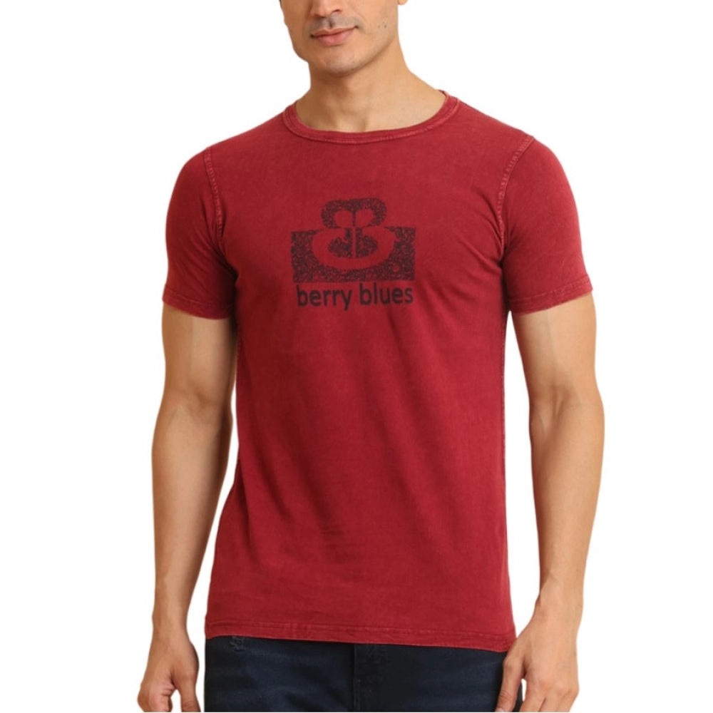 Clasymist Men's Casual Cotton Printed Round Neck Half Sleeve T-Shirt (Maroon)