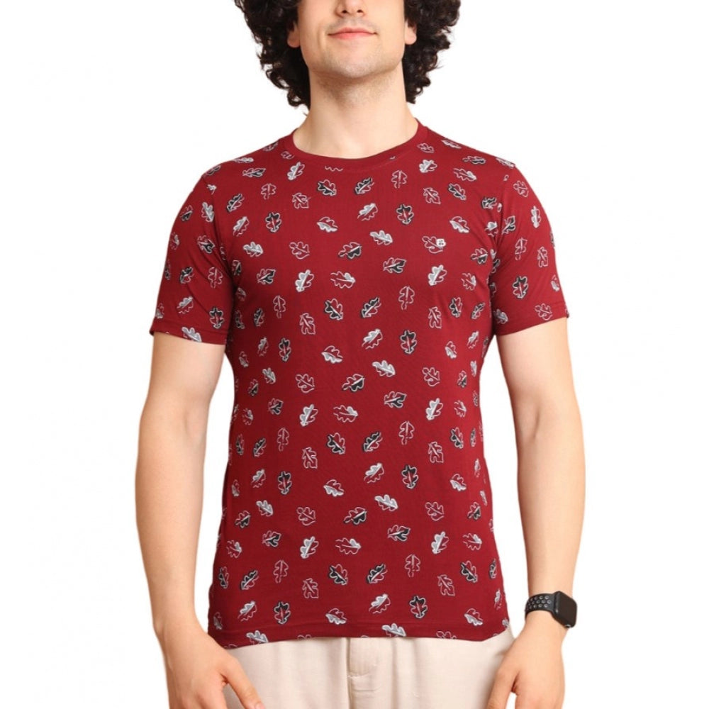 Clasymist Men's Casual Cotton Printed Round Neck Half Sleeve T-Shirt (Maroon)