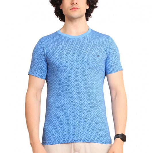 Clasymist Men's Casual Cotton Printed Round Neck Half Sleeve T-Shirt (LightBlue)