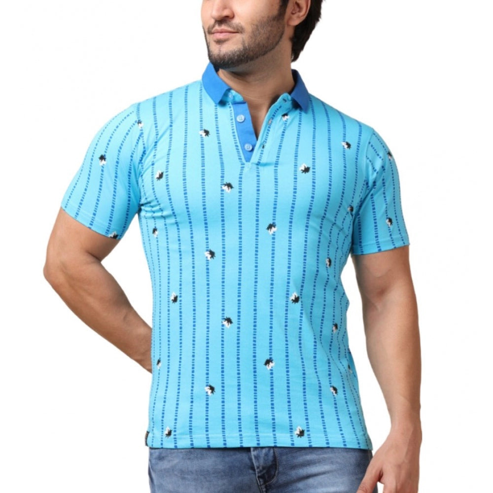 Clasymist Men's Casual Cotton Printed Polo Neck Half Sleeve T-Shirt (Skyblue)