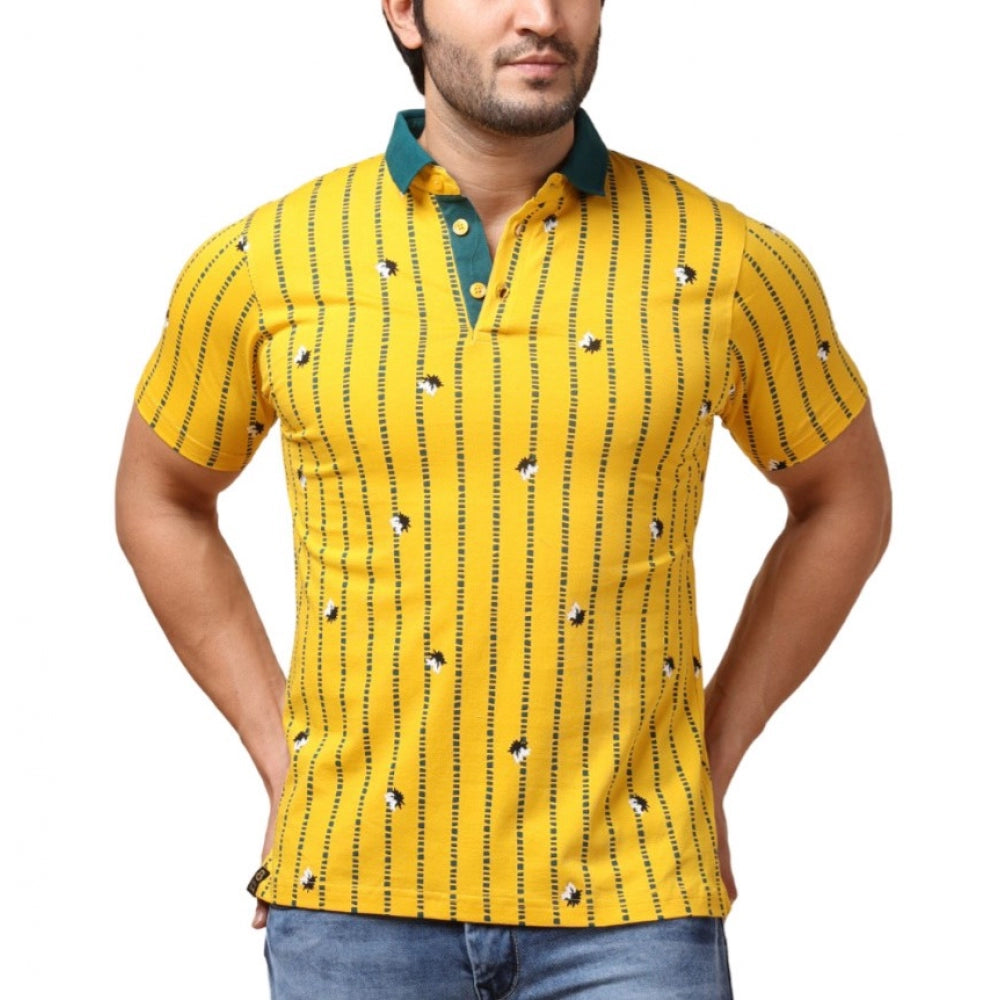 Clasymist Men's Casual Cotton Printed Polo Neck Half Sleeve T-Shirt (Yellow)