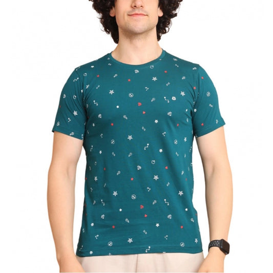 Clasymist Men's Casual Cotton Printed Round Neck Half Sleeve T-Shirt (Green)