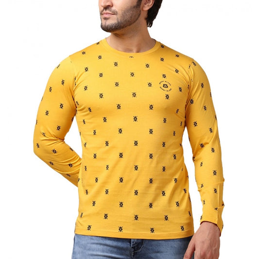 Clasymist Men's Casual Cotton Printed Round Neck Full Sleeve T-Shirt (Mustard)